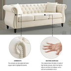 Beige Velvet Chesterfield 3 Seater Sofa, Rolled Arms, Nailhead Trim