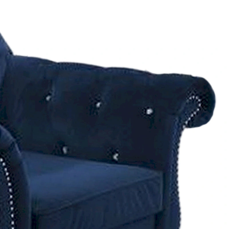 Rima 51 Inch Classic Accent Chair, Velvet Upholstery, Rolled Arms, Indigo