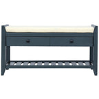 Shoe Rack with Cushioned Seat and Drawers, Multipurpose Storage Bench, Antique Navy - 39L x 14W x 19.8H