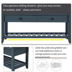 Shoe Rack with Cushioned Seat and Drawers, Multipurpose Storage Bench, Antique Navy - 39L x 14W x 19.8H