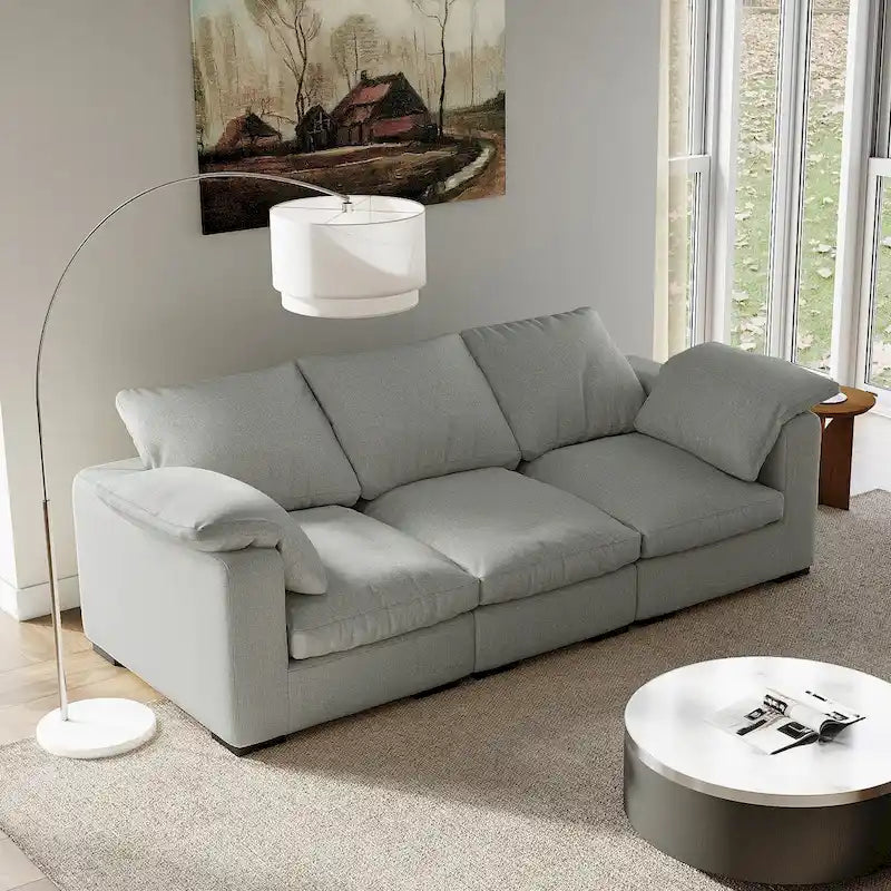 86.61 Modern Farmhouse Deep 3-Seater Sofa, Track Arm Couch, Linen Fabric Sofa