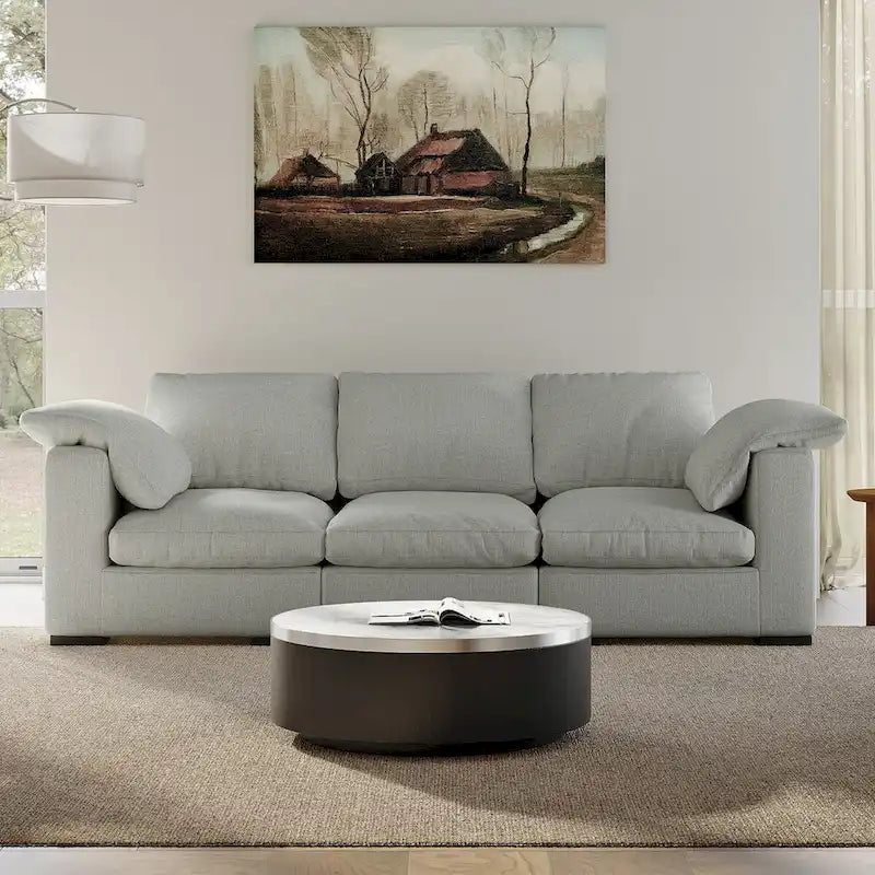 86.61 Modern Farmhouse Deep 3-Seater Sofa, Track Arm Couch, Linen Fabric Sofa