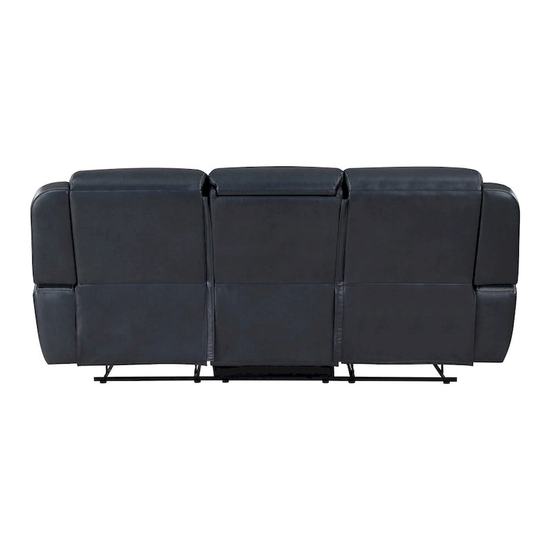 Louise 86 Inch Dual Manual Recliner Blue Faux Leather Sofa, Drop Down Table