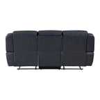 Louise 86 Inch Dual Manual Recliner Blue Faux Leather Sofa, Drop Down Table