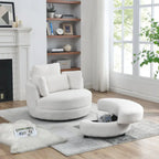 39W Oversized Swivel Chair,moon storage ottoman,Loveseat Circle Swivel Barrel Chairs Cuddle Sofa Lounger Armchair,4 Pillows