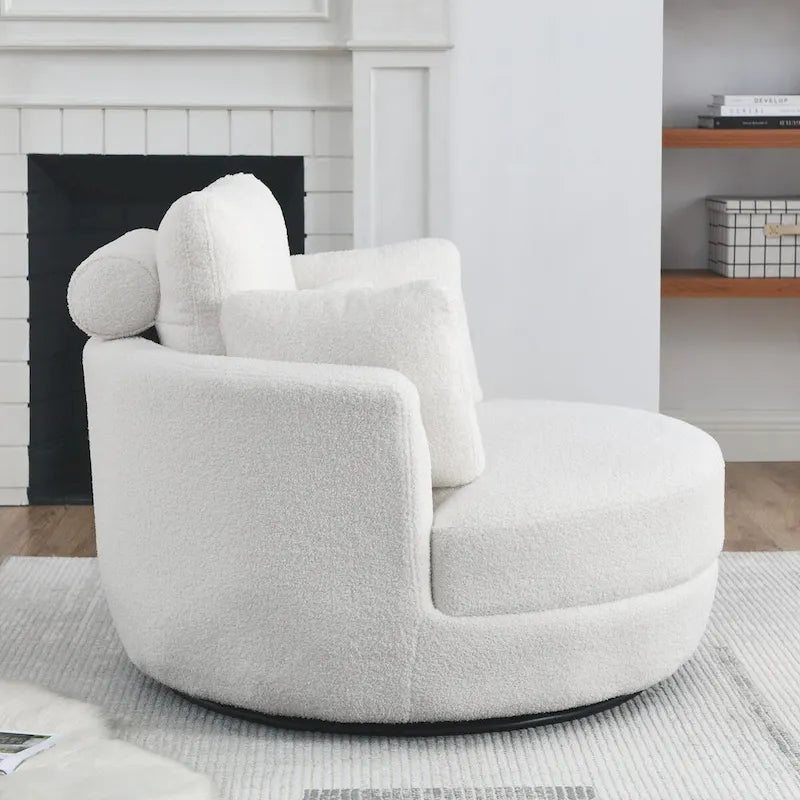 39W Oversized Swivel Chair,moon storage ottoman,Loveseat Circle Swivel Barrel Chairs Cuddle Sofa Lounger Armchair,4 Pillows