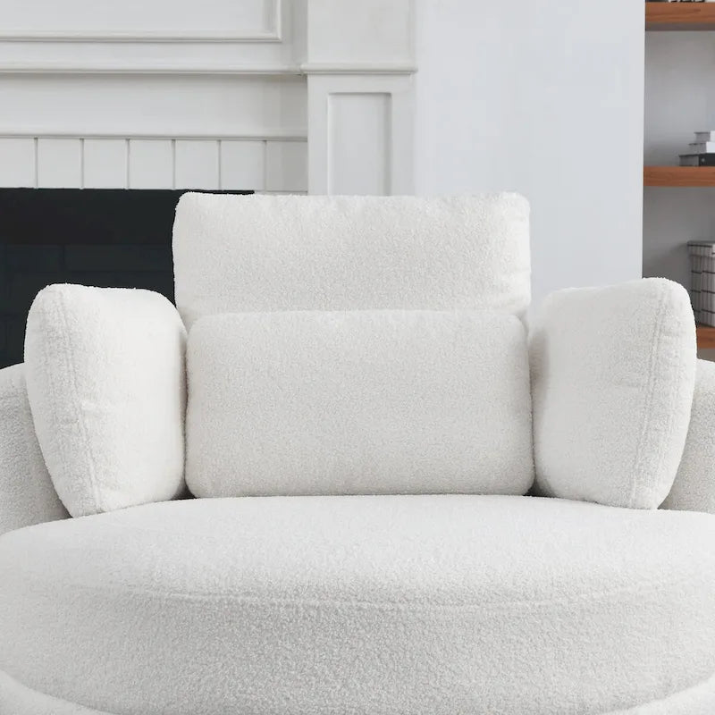 39W Oversized Swivel Chair,moon storage ottoman,Loveseat Circle Swivel Barrel Chairs Cuddle Sofa Lounger Armchair,4 Pillows