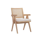 Isha 24 Inch Armchair with Cane Back, Off White Velvet, Brown Wood Frame