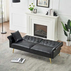 Futon Sofa Bed, Faux leather Foldable Couch Convertible Loveseat Sleeper Daybed with Adjustable Armrests for Small Space