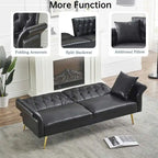 Futon Sofa Bed, Faux leather Foldable Couch Convertible Loveseat Sleeper Daybed with Adjustable Armrests for Small Space