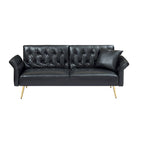 Futon Sofa Bed, Faux leather Foldable Couch Convertible Loveseat Sleeper Daybed with Adjustable Armrests for Small Space