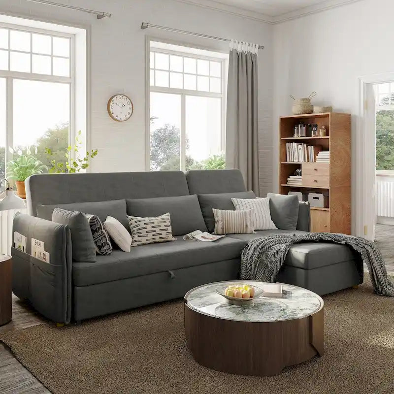 98.43 Modern Minimalist L Shape Sofa BedAnti-scratch and Water-proof, Solid Wood Frame