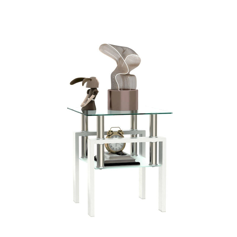 Modern Tempered Glass Tea Table Coffee Table End Table Square Table - 17.72L x 17.72 W x 20.5 H,