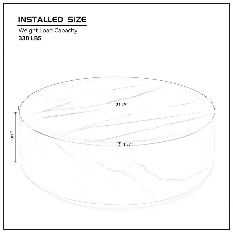31.49 Sturdy Fiberglass Round Coffee Table with Large Storage
