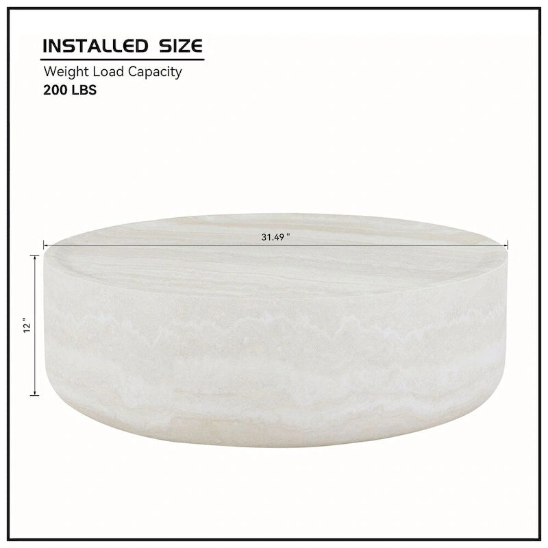 31.49 Sturdy Fiberglass Round Coffee Table with Large Storage