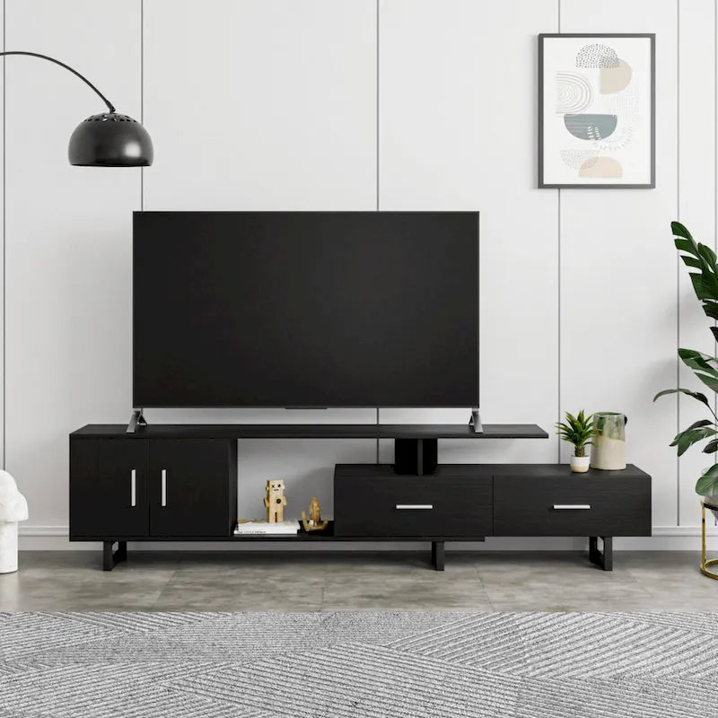 Avery 55-inch 2-Drawer 4-Shelf TV Stand in Steel