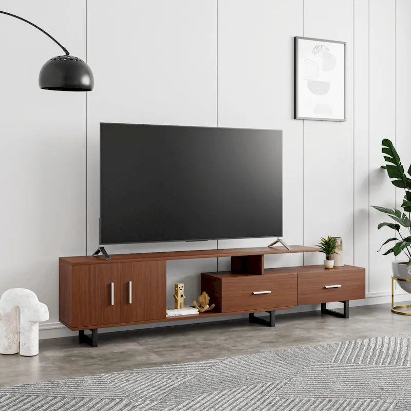 Avery 55-inch 2-Drawer 4-Shelf TV Stand in Steel