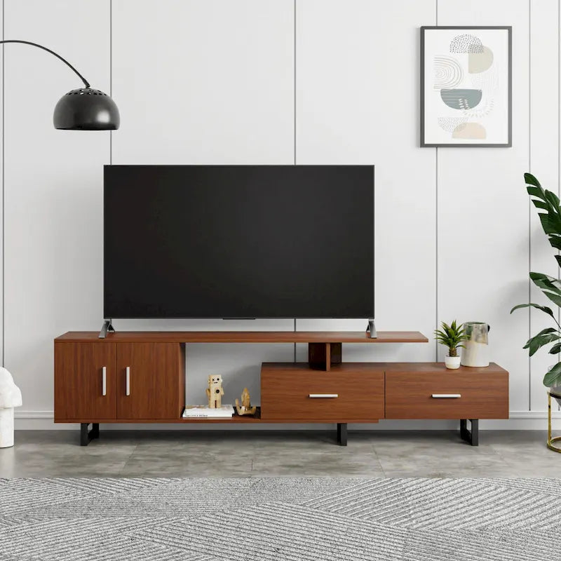 Avery 55-inch 2-Drawer 4-Shelf TV Stand in Steel