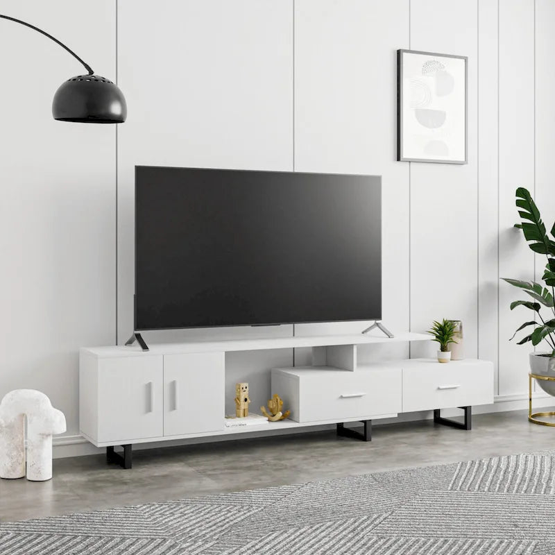 Avery 55-inch 2-Drawer 4-Shelf TV Stand in Steel