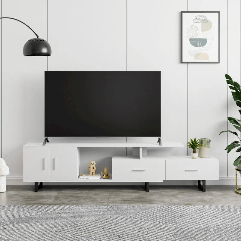 Avery 55-inch 2-Drawer 4-Shelf TV Stand in Steel