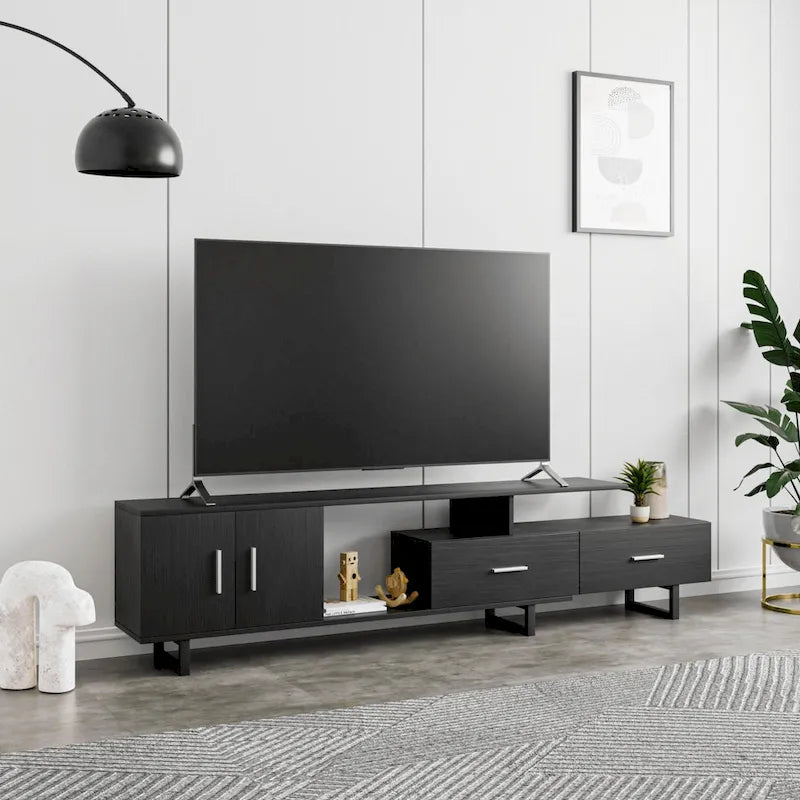 Avery 55-inch 2-Drawer 4-Shelf TV Stand in Steel