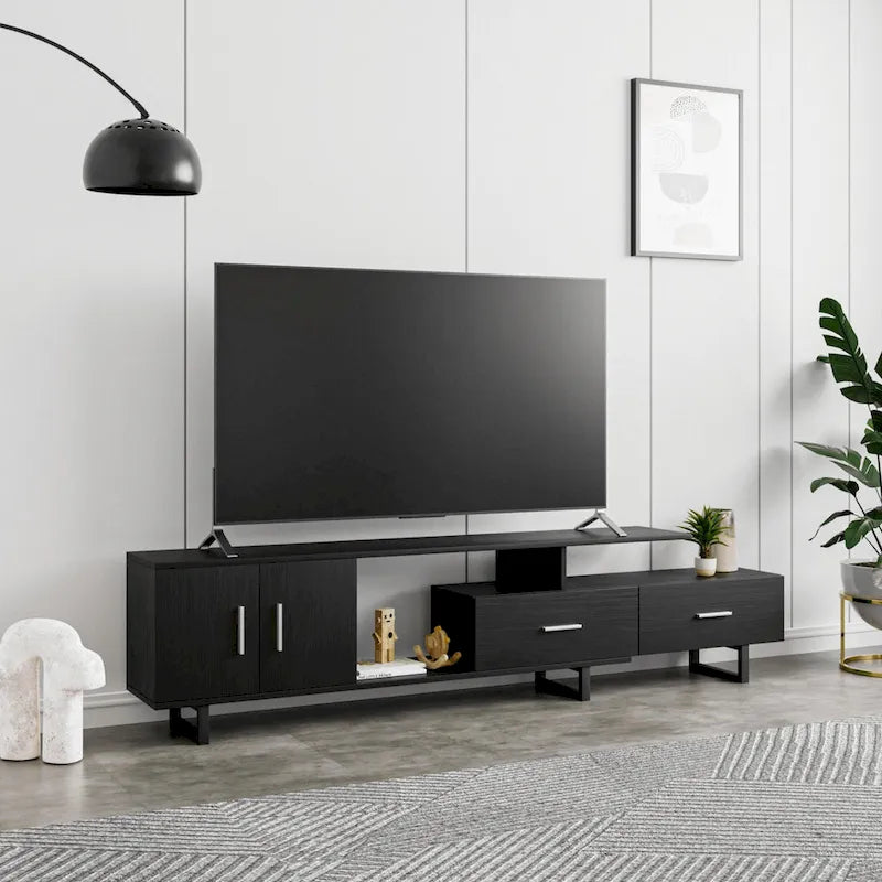 Avery 55-inch 2-Drawer 4-Shelf TV Stand in Steel