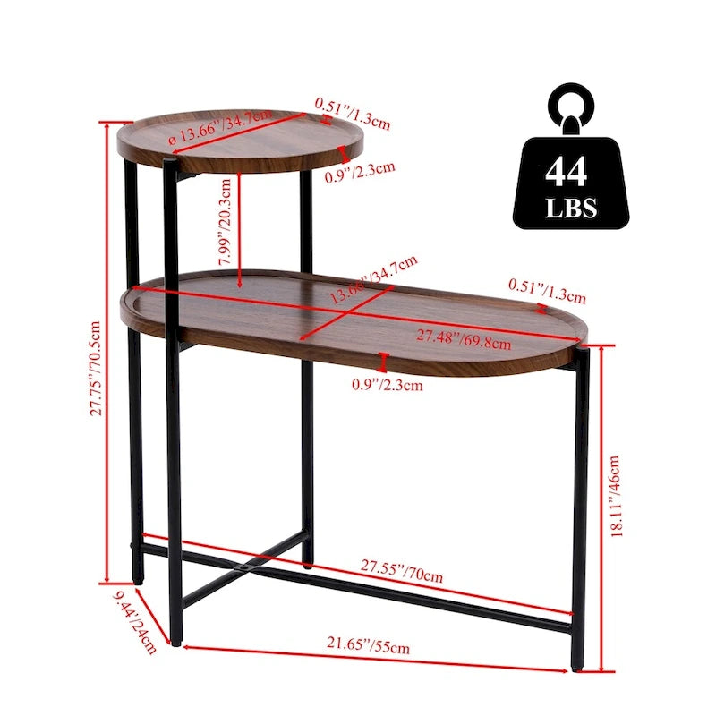 2-tier Modern Round End Table with Wood Storage Shelf
