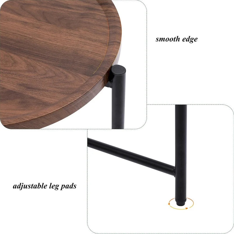 2-tier Modern Round End Table with Wood Storage Shelf