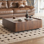 Industrial Walnut Coffee Table with Hidden Drawers - 39.37x39.37x12.6