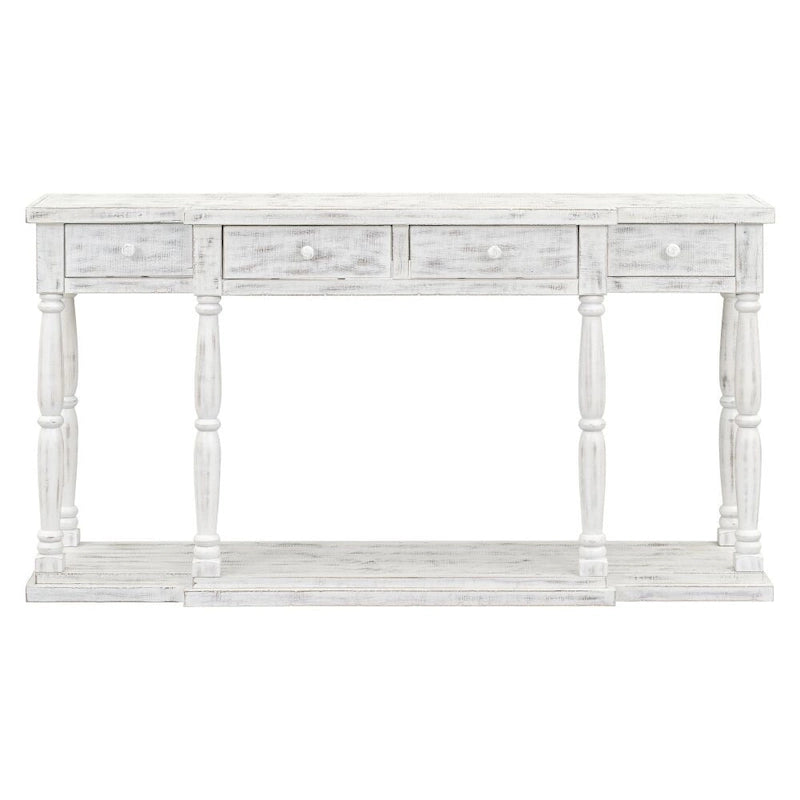 Retro Senior Console Table for Hallway Living Room Bedroom with 4 Storage Drawers and 1 Shelf