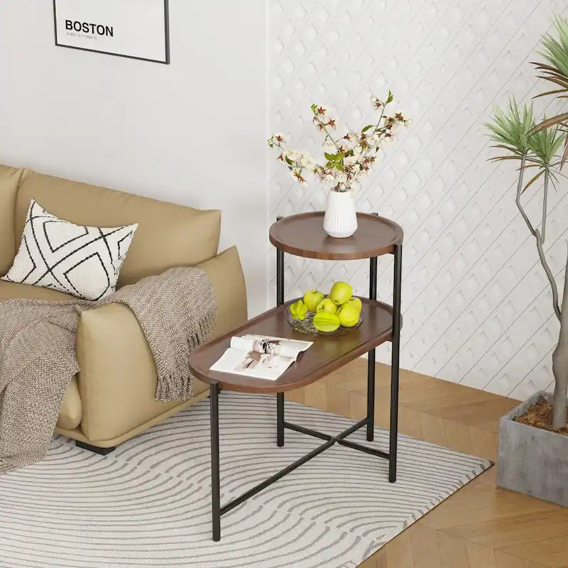 Small Coffee Tables 2-tier Modern Sofa Side Table with Wood Storage Shelf Living Room End Tables Nightstands