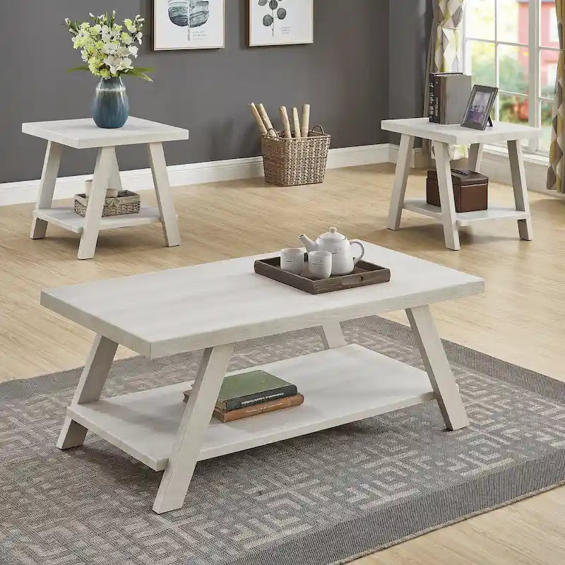 Contemporary 3-Piece Wood Shelf Coffee Table Set