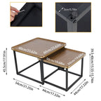 Square Nesting Coffee Table Set of 2 Wood Metal Stacking Side Table - 22x22x18