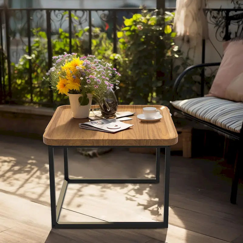 Square Nesting Coffee Table Set of 2 Wood Metal Stacking Side Table - 22x22x18