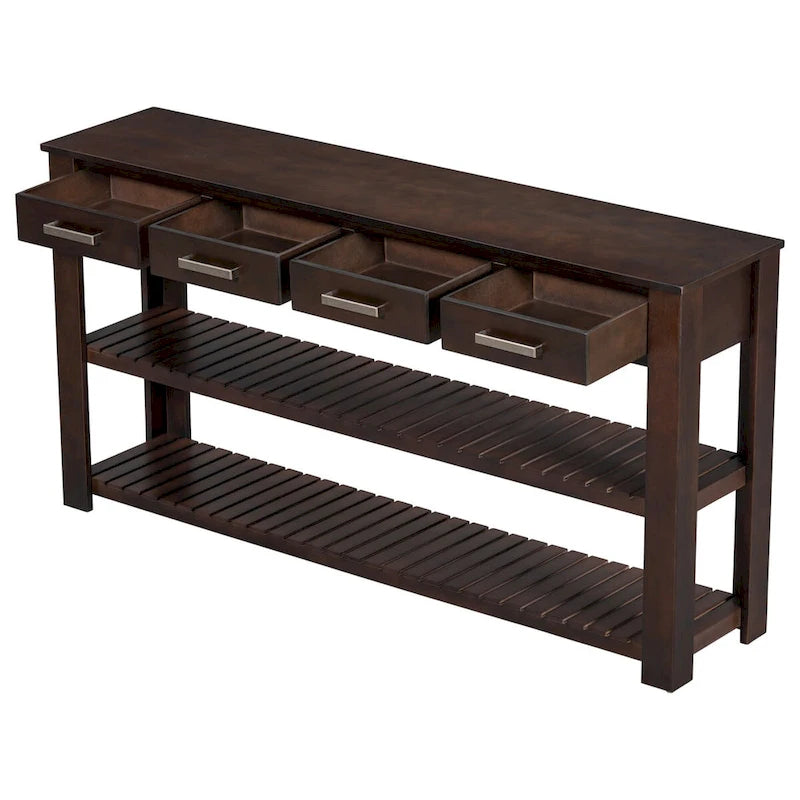 Entryway Console End Table with 4 Drawers and 2 Shelves for Hallway, Living Rooms