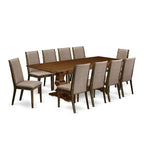 East West Furniture 11 Piece Dining Table Set- a Wooden Table and 10 Linen Fabric Upholstered Chairs(Finish Options)