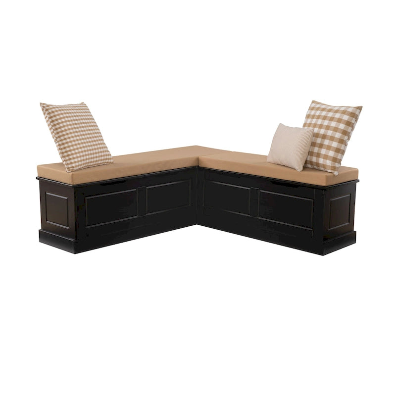 Josie Black Backless Wooden Nook with Cushion Set