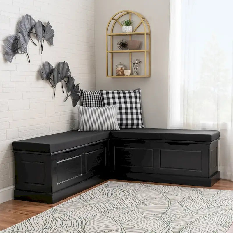 Josie Black Backless Wooden Nook with Cushion Set
