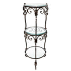 3 Tier Bronze Iron Acanthus Leaf Table with Beveled Glass - 12.5x12.5x34