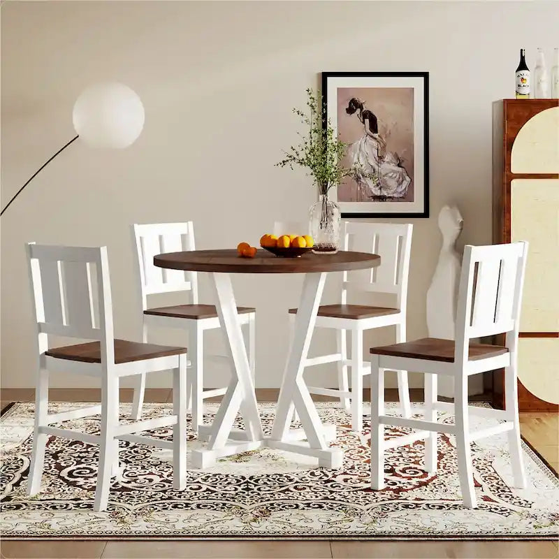 Rustic Farmhouse 5-Piece Counter Height Dining Table Set