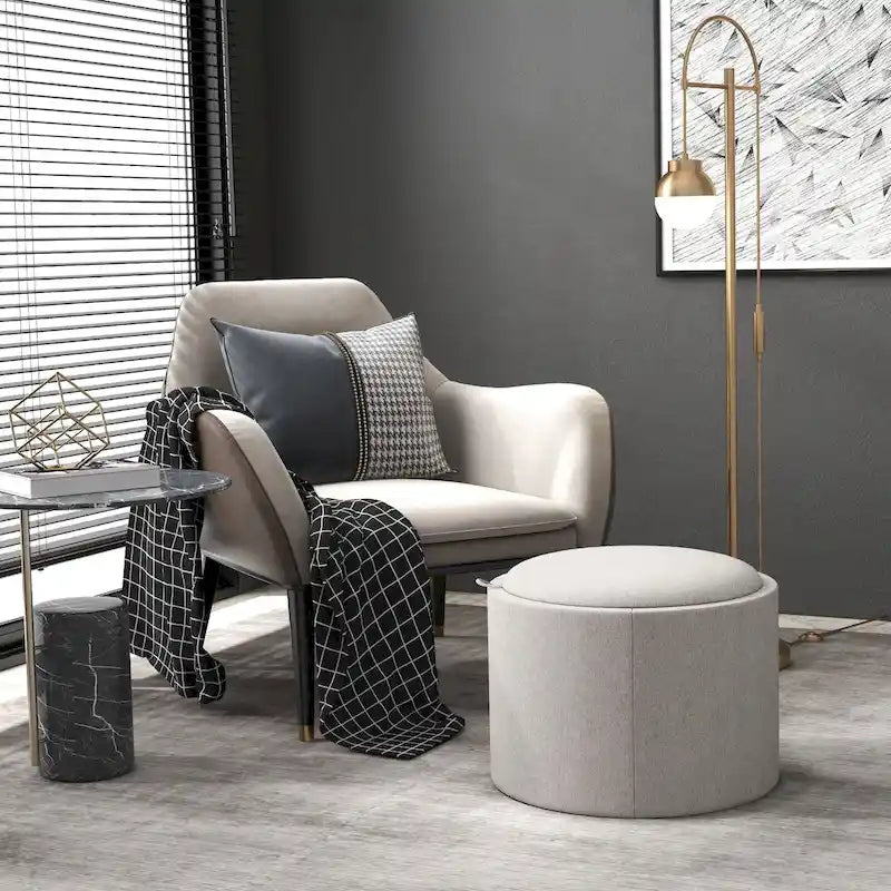 Round Storage Ottoman Coffee Table with Flip Top Tray
