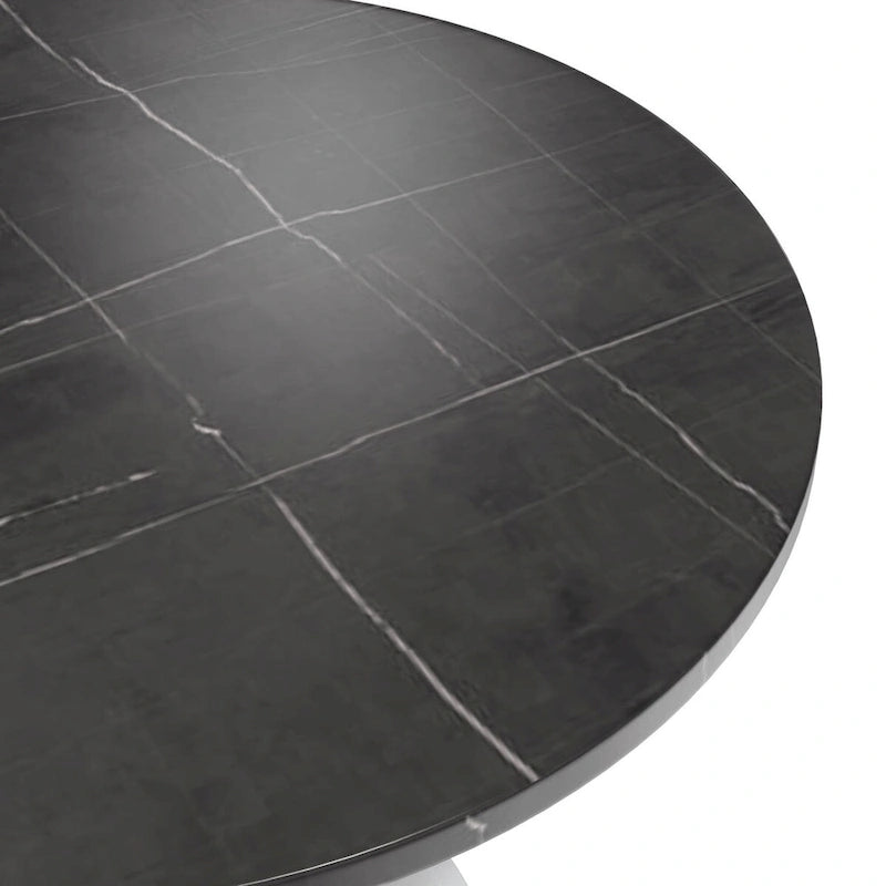 Verve Dining Table with a 36 Round Tabletop in White Steel Pedestal