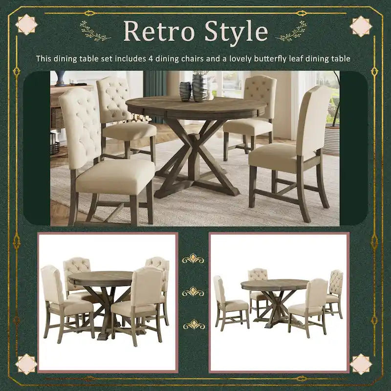 6-Piece Dining Table Set with Extendable Table and 4 Chairs