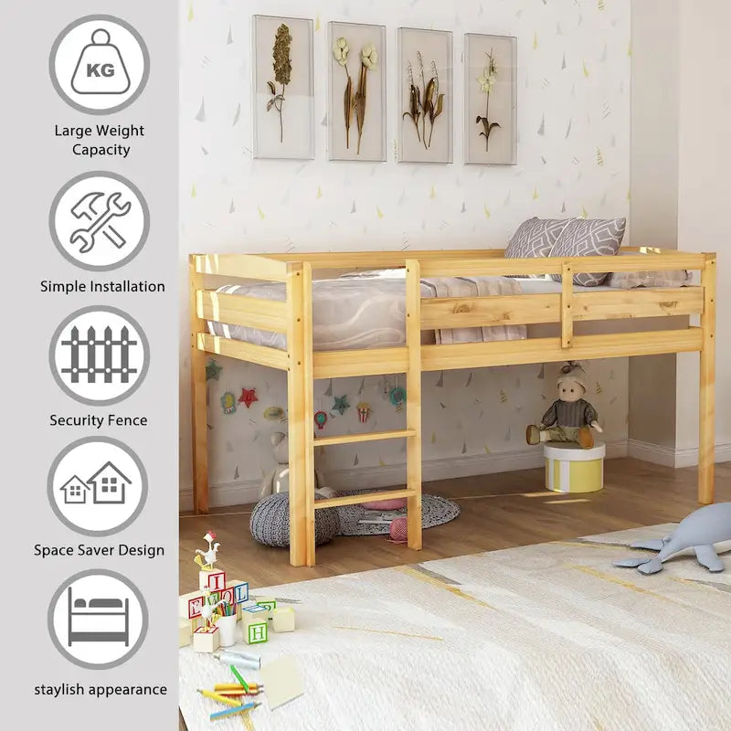 Wood Loft Bed Low Loft Beds with Ladder