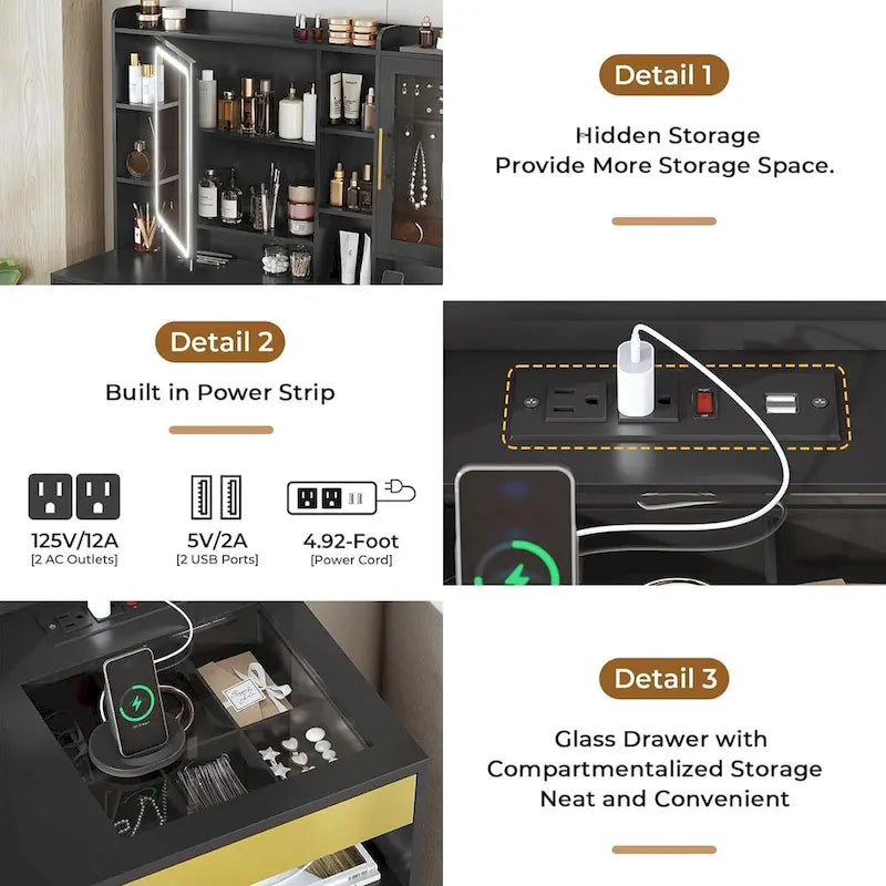 Makeup Vanity Set with Hidden Storage Space and Jewelry Cabinet