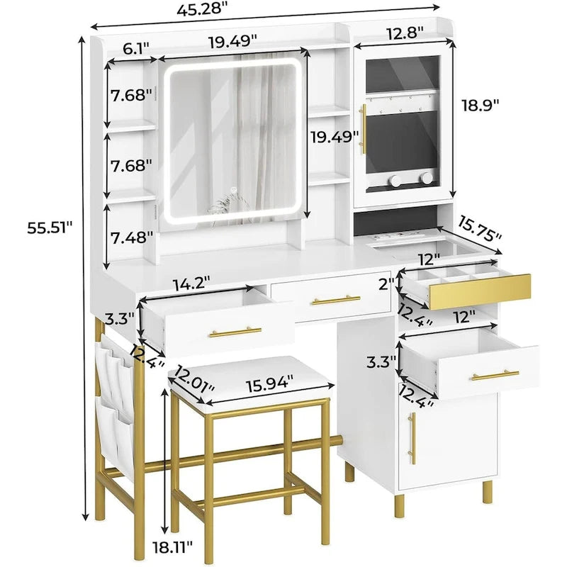 Makeup Vanity Set with Hidden Storage Space and Jewelry Cabinet