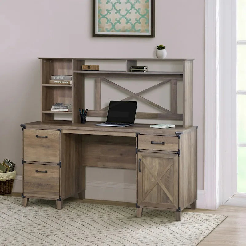 Oxford Farmhouse Rustic Oak Executive desk