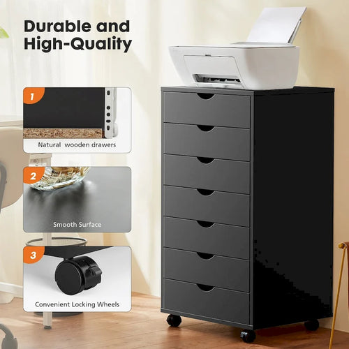7 Drawer Chest - Storage Cabinets with Wheels Dressers Wood Dresser Cabinet Mobile Organizer Drawers for Office