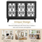 3 Door Mirrored Buffet Cabinet with Silver Handle for Living room and Dining