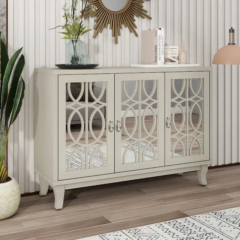 3 Door Mirrored Buffet Cabinet with Silver Handle for Living room and Dining